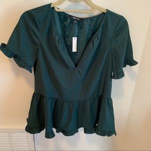 NWT Madewell | Stanza Ruffle Hem Top in Green